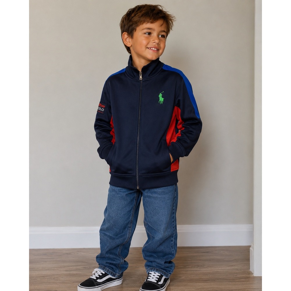 Kids Ralph Lauren US Open Track Jacket Navy Blue Orange Blue Size M